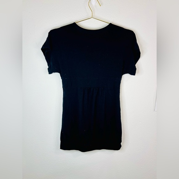 Papaya Black Plunge V Neck Short Sleeve Top Y2K Minimalist Size Medium Polyester - Picture 4 of 6